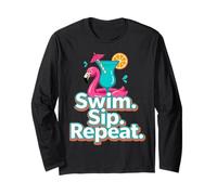 Swim Sip Repeat Graphique de Vacances d'été à la Plage Manche Longue