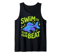 Swim to Your Own Beat Fish Design Neon Music Art Débardeur