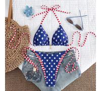 Swim Vcay Nouvelle Arrivée Luxe Élégant Ensemble Bikini 2 Pièces Blanc Dentelle Crochet et Caramel/Marron Triangle pour Femmes, Top de Maillot de Bain Col ras-du-cou avec Accents de Perles en Bois, Ma