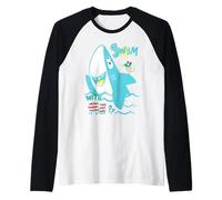 Swim with Me Beach I Love Swimming Funny Fish Shark Sport Manche Raglan