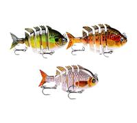 Swimbaits Articulés - Leurres de pêche multi-joints - Kit de 3 appâts de pêche - Hameçons hauts - Appâts à manivelle - Matériel de pêche pour Bluegill, saumon, basse, truite