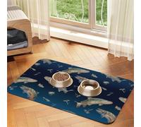 Swimming Fish on Ombre Fleece,Waterproof Pet Feeding Mat,PU Leather Placemats for Cat Dog Water Bowl,Food Mats,30x45cm