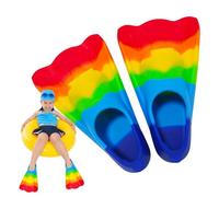 Swimming Flippers - Bright Rainbow Silicone Short Training Fins Comfortable Kids Snorkel Fins Youth Swim Flippers Bodyboarding Diving Fin for Men Women Boys Girls Lap