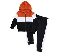 Swimnus Ensemble Vêtement Enfant Bébé Garçon de 2 Pièces, Sweats à Manches Longues + Pantalon Taille Elastique orange Noir Patchwork (18-24 mois)