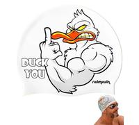 Swimxwin Bonnet De Natation Silicone Duck You Bonnet De Bain Drole Motif Canard avec Slogan Unisexe Femme Homme Bonnet Piscine Interieure Exterieure Eaux Libres Entrainement Aquagym Triathlon Cadeau
