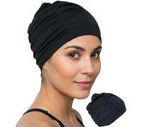 SWIMXWIN Bonnet Piscine Cheveux Longs Dolcevita Lycra Noir Bonnet De Bain Femme Fille Grand Volume Cheveux Epais Confort Elastique Piscine Interieure Exterieure Entrainement Aquagym Cadeau