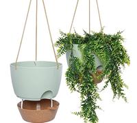 SwinDuck 10 inch Self Watering Hanging Pots, 2 Pack Hanging Planters with 40oZ Deep Reservior for Indoor Outdoor Plants Flowers, Green with Brown