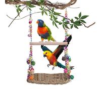 Swing pour Cage d'oiseaux - Jouet Hamac Balançoire avec Perchoir | Hammac Debout Jouets à Mâcher en Jonc de Mer Tressé pour Pinsons Perroquets Calopsittes et Inséparables