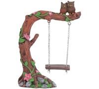 Swing Statue, Small Landscape Decoration Sculpture, 4.72 Inches Whimsical & Serene Design, Resin Owl on A Tree Swings Figurine for Nightstand, Bookshelf, Desk, Dressing Table, Display Cabinet, Garden
