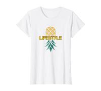 Swinger Lifestyle Upside Down Ananas T-Shirt Graphique avec Valeur, Femme, Blanc, XS