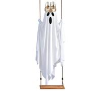 Swinging Ghost Halloween Ornament, 150cm Large Ghost Decor with Crown | Spooky Halloween Decor for Haunted Houses, Porches, Yards, Gardens, Trees, Entryways, Holiday Parties, and Seasonal Displays.