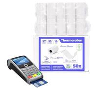 SWIPARO - Rouleau tpe 57mm x 14m x 12mm - Rouleaux pour terminal carte bancaire - Bobine papier thermique 57x35x12 - sans BPA (50 Bobines)