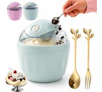 Swirl Cup Ice Cream Maker, 15-Min Electric Mini Machine with Fork & Spoon | Make quick homemade ice cream in 15 minutes with no ice needed. Includes a golden fork and spoon for easy serving.(Green)