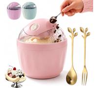 Swirl Cup Ice Cream Maker, 15-Min Electric Mini Machine with Fork & Spoon | Make quick homemade ice cream in 15 minutes with no ice needed. Includes a golden fork and spoon for easy serving.(Pink)