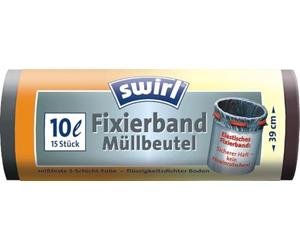 Swirl Lot de 15 sacs poubelle de 10 l avec bande de fixation - Anthracite