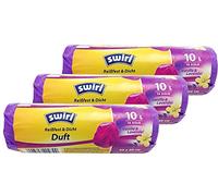 Swirl Lot de 3 rouleaux de 14 sacs poubelle parfumés à la vanille et à la lavande avec cordon de serrage - 10 litres - Violet