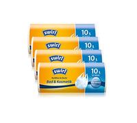 Swirl Lot de 4 rouleaux de sacs poubelle antibactériens avec poignée de transport - 10 l - Blanc