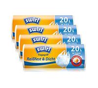 Swirl Sac poubelle 20 litres antibactérien avec poignée de transport - 4 rouleaux de 20 sacs - Blanc