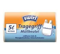 SWIRL Rouleau 40 sacs poubelle 5 litres Anti bactérien à poignées Transparent