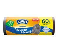 SWIRL Sacs de traction 10 x 60 litres - Sacs poubelle extra résistants avec cordon de serrage - 10 rouleaux x 60 sacs - Idéal pour la maison, le bureau et l'extérieur
