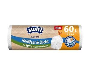 Swirl® Sacs poubelle avec cordon de serrage - 60 l - Indéchirable et étanche (8 ks)