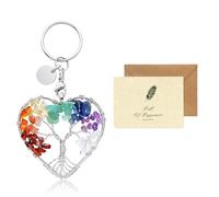 SwirlColor Arbre de Vie Porte Clef Original, 7 Chakra Guérir Cristal Arbre de Vie Porte Clef Femme Chic Bijoux Pendentif Porte Clé Porte Bonheur avec Carte (Cœur)