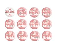 SwirlColor Badge EVJF, Pack de 12 Badges de mariée d'équipe Poule Party Pack de Remplissage Poule Mariage célibataire Femme Partie Nuptiale Accessoires de Douche - Bague Rose Blanche