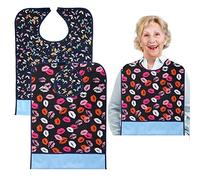 SwirlColor Bavoir adulte Impermeable, lot de 2 Bavoirs Adultes Lavable Réutilisables à Lèvres Papillon Bavoir de Repas pour Adulte avec Ramasse-Miettes pour Adultes pour Femmes et Hommes