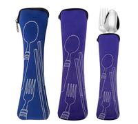 SwirlColor Boite a Couvert Transportable, 2 Pièces Sac à Couverts Vide Longue Boite Couvert a Emporter pour Travail, École, Camping, Pique Nique, Voyage (23.5x6cm/9.3x2.4 Pouces) (Violet et Bleu)