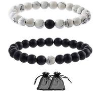 SwirlColor Bracelet Couple Distance Noir Agate Mat Blanc Howlite Meilleurs Amis Relation Couples Perles Distance - 2Pcs