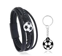 SwirlColor bracelet cuir homme, bracelet de football tressé multicouche avec boucle magnétique, bracelet en cuir personnalisé avec porte - clés de football pour les amateurs de football pour hommes