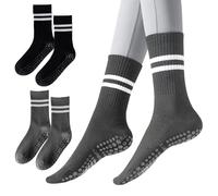 SwirlColor chaussettes antidérapantes femme, 2 paires de longues chaussettes de yoga avec poignée en coton pilates grip socks anti