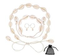 SwirlColor Choker Coquillage Bracelet d'oreilles, Réglable Collier de Cowry Mode Sea Shell Bracelet Boucles d'oreilles Cauris pour Les Femmes Filles Fête Plage Anniversaire