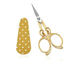 SwirlColor Ciseaux de Couture, 1 Pièces Ciseaux Broderie Ciseaux en Acier Inoxydable pour Petits Métiers à Coudre, Filetage, Couture, Artisanat, Coupe, avec Couverture en Faux Cuir (Jaune)