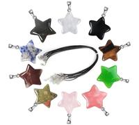 SwirlColor Collier en cristal pendentif en pierre étoilée, 10pcs collier en cristal de guérison de couleur d'épeage naturel avec collier en cuir collier ombilical bijoux faisant charme