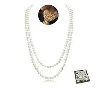 SwirlColor Collier Perle Femme, 150CM / 59in Mode Faux collier long femme des Années 1920 Rond Perles Vollier de Perles pour Femmes Bijoux de Vêtements avec Sac de Fil et Boîte à Bijoux