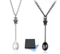 SwirlColor colliers de cuillère, style antique créatif mini cuillère collier charme théière pendentif collier homme femme couple bijoux accessoires avec sac cadeau - noir et argent