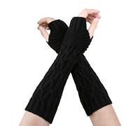 SwirlColor Gants Sans Doigts Tricoté Chauffe, Gants à Main Chauds Sans Doigts Longs et à la Mode Gants Tricotés Chauds D'hiver Noirs avec Trous de Pouce pour Femmes et Filles (Petits)