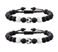 SwirlColor Lot de 2 bracelets de football élégants en pierre noire réglables faits à la main pour homme, père, frère, ami