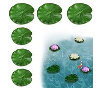 SwirlColor Lot de 6 Feuilles de Lily Pads, Réalistes Feuillage de Mousse Flottant de Nénuphars Artificiels pour la Décoration D'étang D'aquarium - Vert