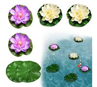 SwirlColor Lot de 6 Feuilles de Lotus de Fleur de Lotus, Feuillage de Mousse Flottant de Nénuphars Artificiels pour la Décoration D'étang D'aquarium