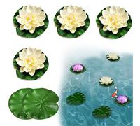 SwirlColor Lot de 6 Feuilles de Lotus de Fleur de Lotus, Réaliste Feuillage de Mousse Flottant de Nénuphars Artificiels pour la Décoration D'étang D'aquarium - Blanc