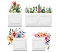 Swirlcolor lumière interrupteur autocollant, 4pcs fleur cactus wall stickers lampe étanche interrupteur couvercle décoratif PVC stickers muraux salon chambre cuisine Bureau