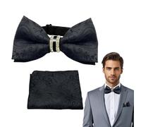 SwirlColor Noeud Papillon Homme Noir Cravate Et Pochette de Costume avec Boîte-Cadeau Motifs Surélevés à Double Couche Cravates Pré-Nouées au cou 2 Pièces