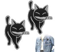 SwirlColor Patch thermocollant vetement, 2 Pcs patchs de broderie de chat noir mignons écusson thermocollant tissu thermocollant pour veste jeans chapeau chaussures décoration artisanale