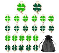 SwirlColor Pendentifs Trèfle à Quatre Feuilles en Métal, 24 Pièces Vert Trèfle à Quatre Feuilles Porte-Bonheur Trèfle Breloques Pendentifs pour Bricolage Bracelet Collier Boucles D'oreilles