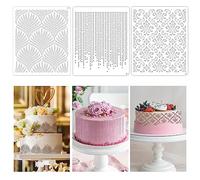 SwirlColor Pochoir Gâteau, 3 Pcs Belle Dentelle Creuse en Plastique Réutilisable pour Pâtisserie, Décoration Impression Anniversaire Mariage Moule