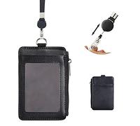 SwirlColor Porte Badge Retractable Titulaires de Laissez-Passer de Bus en Cuir Artificiel Porte-Carte de Crédit à Trois Poches Portefeuille à Fermeture à Glissière Frauen Männer (Noir)