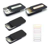 SwirlColor Rangement coton tige, 4pcs portable petit boite à coton tige de voyage metal box container avec couvercle coulissant distributeur cure dents boîte coton boule bande à cheveux -noir