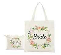 SwirlColor Sac de mariée belle fleur pour mariage, fiançailles, fête de poule et accessoires de mariée avec sac de plage cosmétique nuptiale poule pour accessoires et cadeaux de mariée